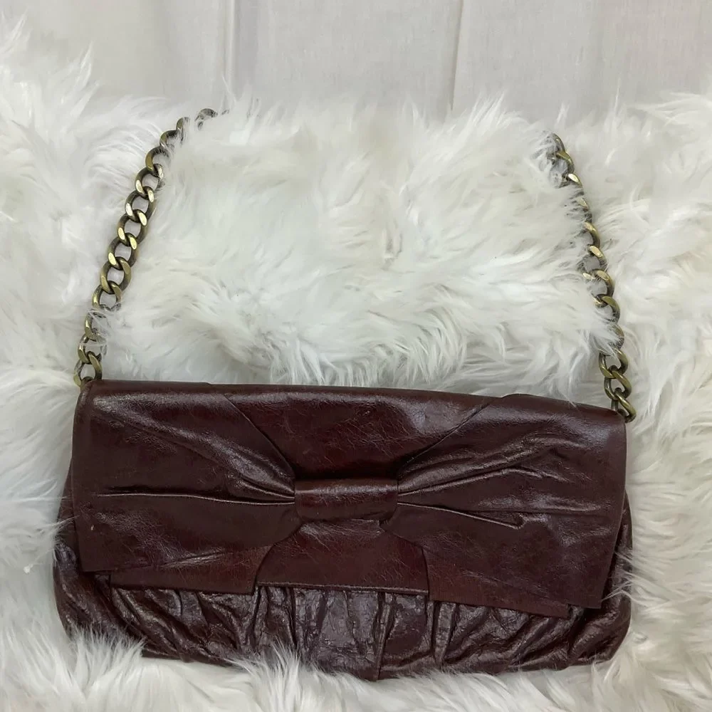 Hobo International Women's Dark Brown Bow Chain Purse Clutch Bag